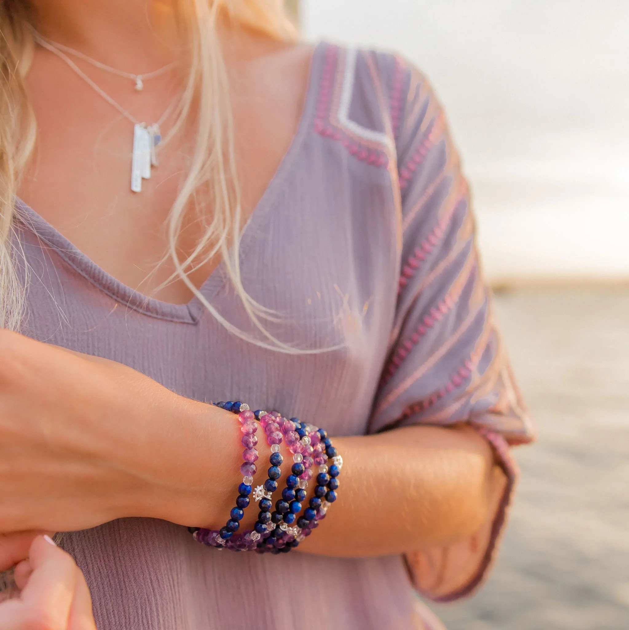 Eye of Protection Bracelet | Lapis Lazuli, Amethyst, Clear Quartz