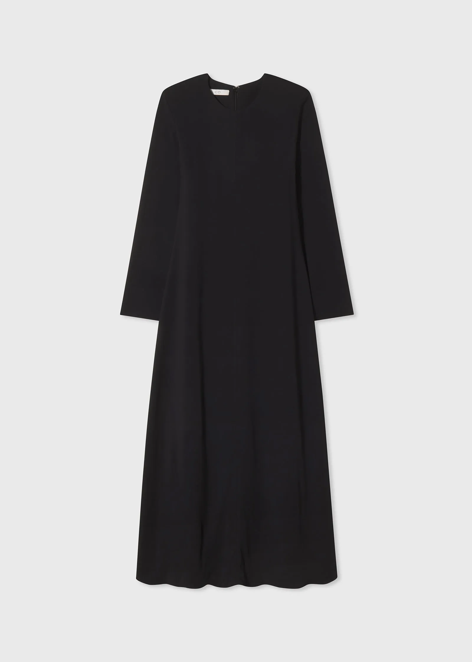 Long Sleeve Column Dress in Viscose Crepe - Black