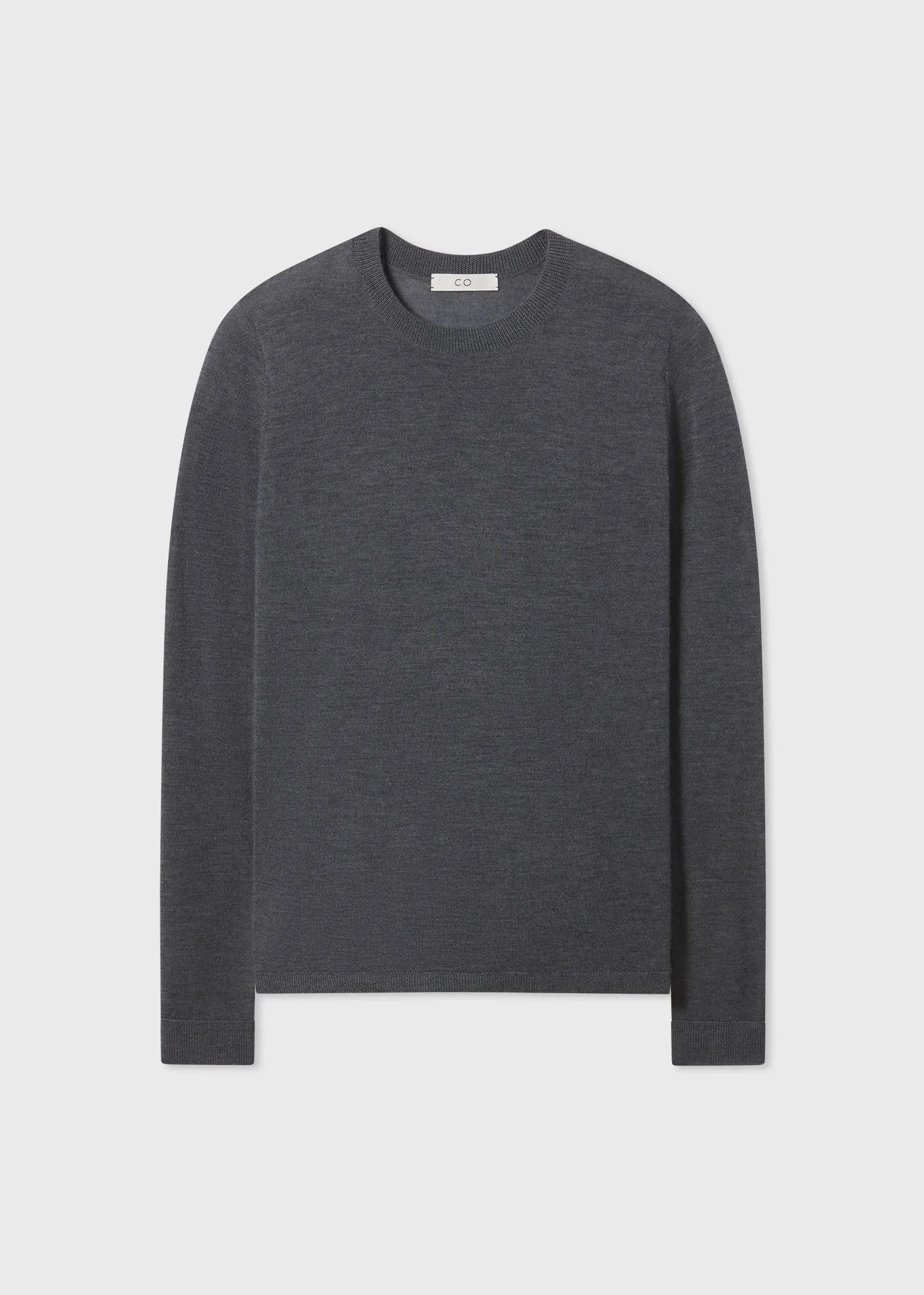 Long Sleeve Crew Neck Tee in Fine Cashmere - Grey