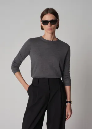 Long Sleeve Crew Neck Tee in Fine Cashmere - Grey